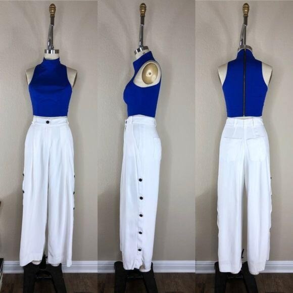 Maiyet Off White Cropped Button Pants Tuxedo Side - Picture 2 of 6